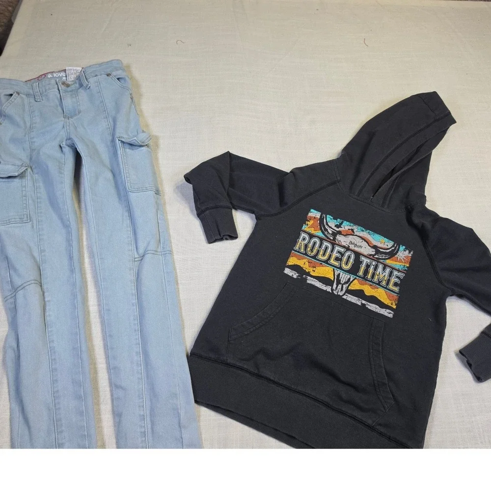 Dale Brisby Rodeo Time Hoodie & Lovely Jeans Cargo Pants Set Girls Size 12 S